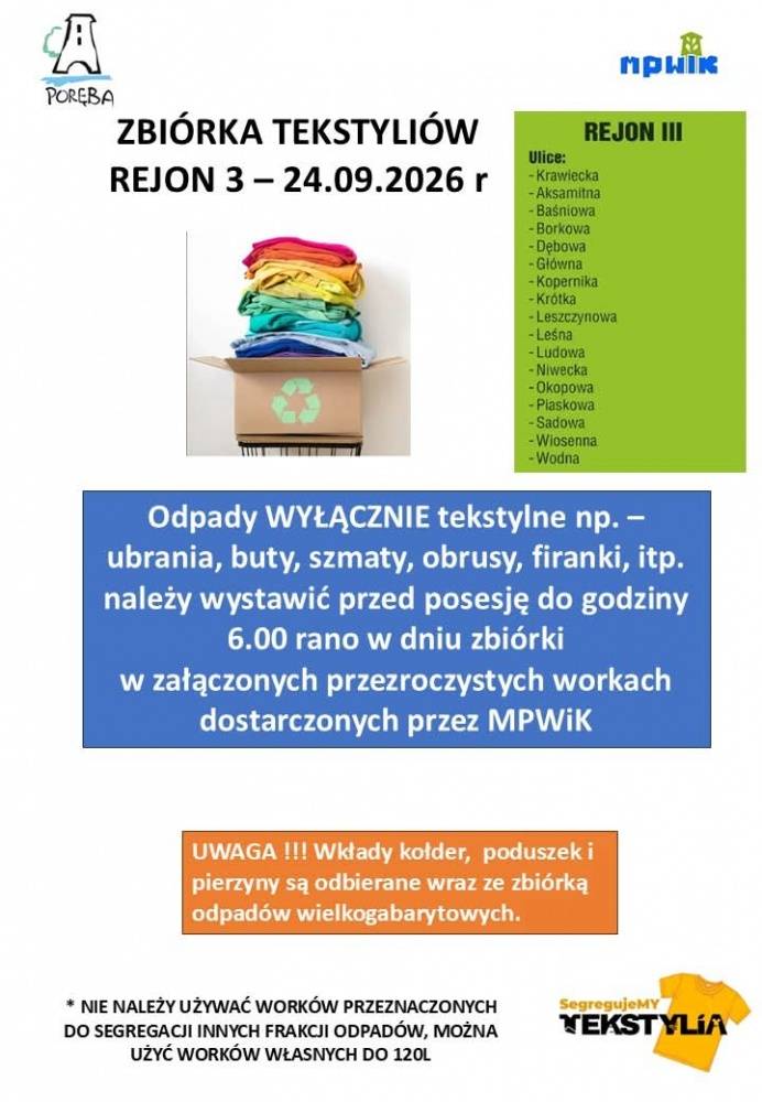 Zdjęcie: ZBI&Oacute;RKA ODPAD&Oacute;W TEKSTYLNYCH 2026