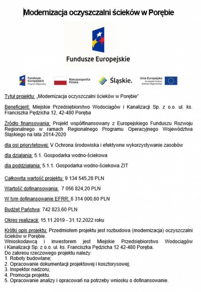 Zdjęcie: Modernizacja oczyszczalni ścieków w Porębie