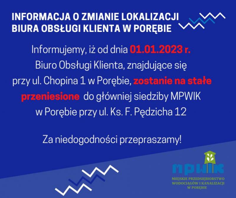 Zdjęcie: informacja o Zmianie lokalizacji  BIURA Obsługi ...