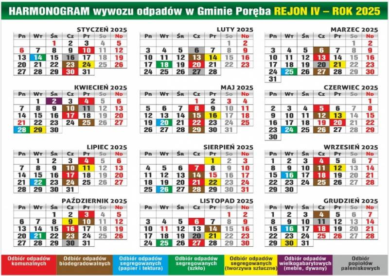 Zdjęcie: HARMONOGRAM WYWOZU ODPADÓW 2025 W GMINIE PORĘBA